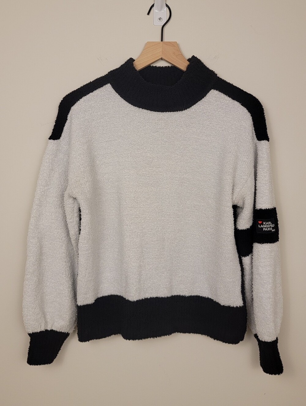 Karl Lagerfeld Paris Colorblock Sherpa Fleece Mock Neck Pullover Sweater Small